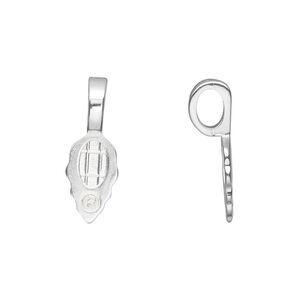 Bail, Aanraku®, glue-on, silver-plated "pewter" (zinc-based alloy), 21.5x7mm with 12x7mm leaf flat base. Sold per pkg of 5.