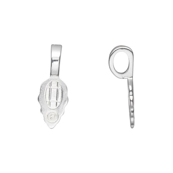 Bail, Aanraku®, glue-on, silver-plated "pewter" (zinc-based alloy), 21.5x7mm with 12x7mm leaf flat base. Sold per pkg of 5. image number 0