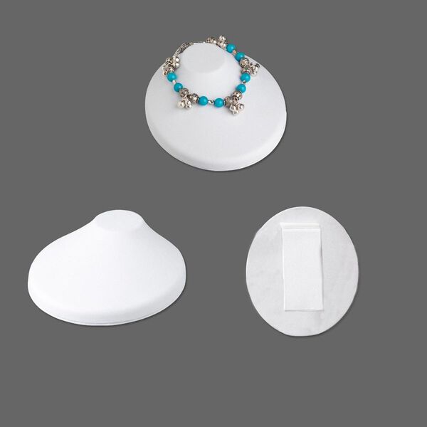 Display, necklace, leatherette, pkg/1, 5-1/2 x 4-3/4 x 2-1/2 inches, white. image number 0