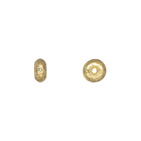 Bead, TierraCast®, "Hammertone" collection, gold-plated pewter (tin-based alloy), 7x4mm hammered rondelle. Sold per pkg of 4. image number 0