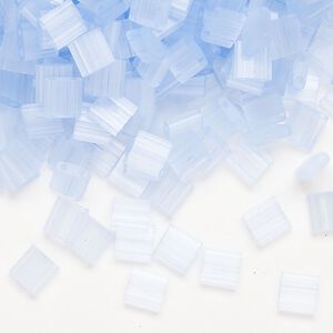 Seed bead, TILA®, glass, pkg/10g, 5mm full tila square, translucent silk luster blue (TL-2562-1).