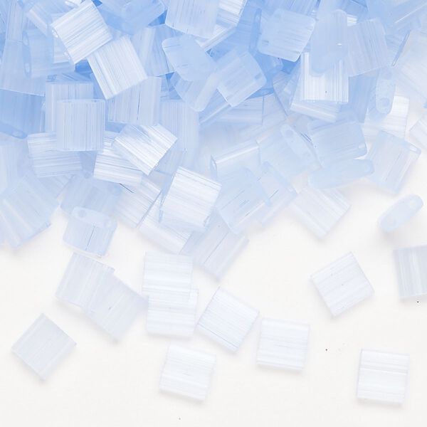 Seed bead, TILA®, glass, pkg/10g, 5mm full tila square, translucent silk luster blue (TL-2562-1). image number 0