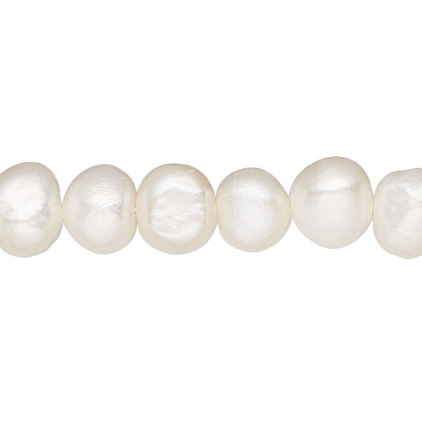 Pearl, cultured freshwater (bleached), white, 6-8mm semi-round, D grade, Mohs hardness 2-1/2 to 4. Sold per 15-inch strand. image number 0