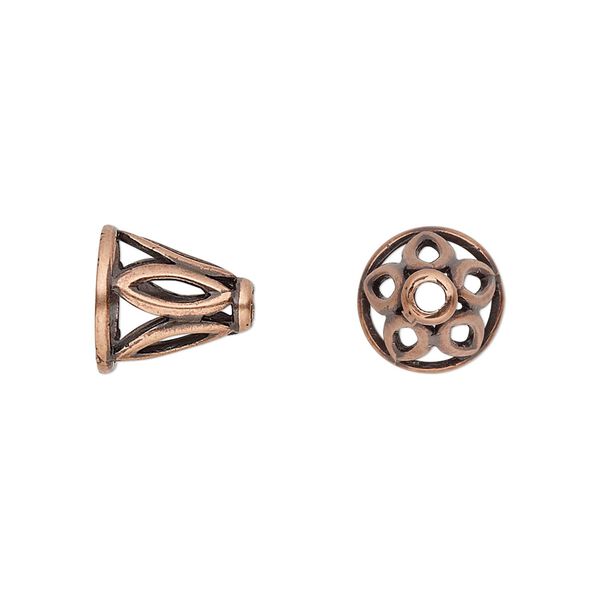 Cone, JBB Findings, antique copper-plated brass, 11x11mm with cutout marquise design, fits 8.5mm bead. Sold individually. image number 0