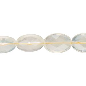 Bead, pineapple "quartz" glass, 14x10mm faceted flat oval. Sold per 15" to 16" strand.