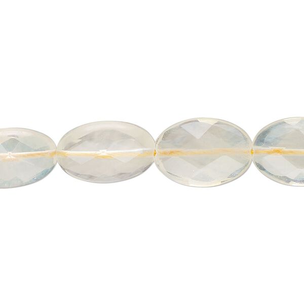 Bead, pineapple "quartz" glass, 14x10mm faceted flat oval. Sold per 15" to 16" strand. image number 0