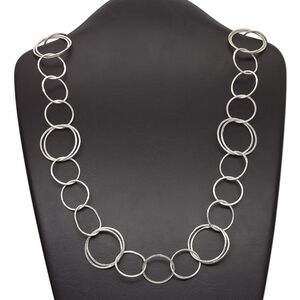 Chain, silver-plated copper, 31mm brushed round cable, 36 inches with hook clasp. Sold individually.