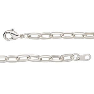 Chain 1pkg1 silver-plated paperclip, 4mm / lobster claw clasp, steel 18 inch