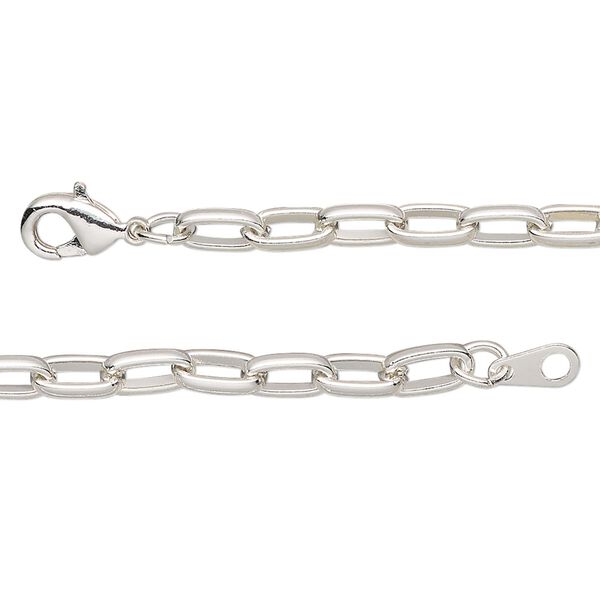 Chain, silver-plated steel, 4mm paperclip, 18 inches with lobster claw clasp. Sold individually. image number 0