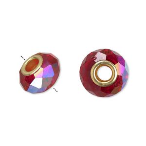 Bead 10pk 32 facets red AB gold finish, Celestial Crystal® Dione® 14x9mm rondelle