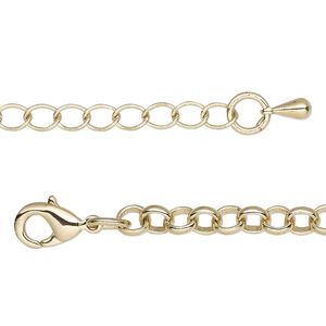 Chain, gold-plated brass, 5mm rolo, 18 inches with 2-inch extender chain and lobster claw clasp. Sold individually.