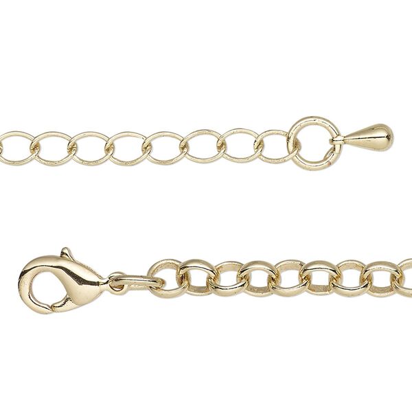 Chain, gold-plated brass, 5mm rolo, 18 inches with 2-inch extender chain and lobster claw clasp. Sold individually. image number 0