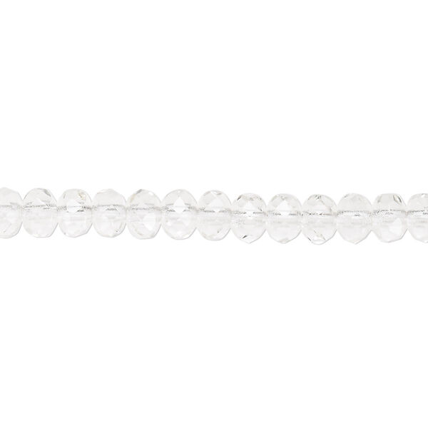 Bead, Czech fire-polished glass, clear, 5x4mm faceted rondelle. Sold per 15-1/2" to 16" strand. image number 0