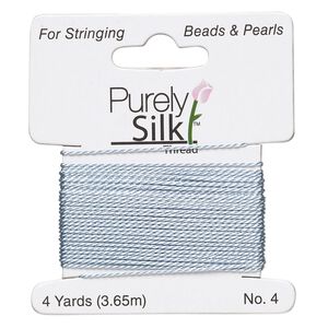 Thread, Purely Silk™, medium blue, medium-heavy, size #4, 24-pound test. Sold per 4-yard card.