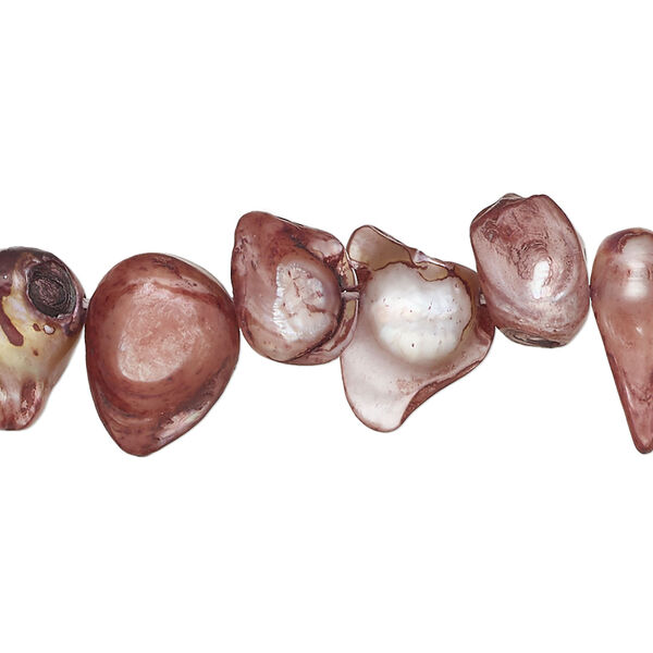 Pearl, cultured freshwater (dyed), brown, 7x6mm-24x9mm baroque with 0.4mm hole, D grade, Mohs hardness 2-1/2 to 4. Sold per 15-inch strand. image number 0