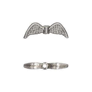 Bead, antique silver-plated "pewter" (zinc-based alloy), 21x7mm double-sided angel wings. Sold per pkg of 20.