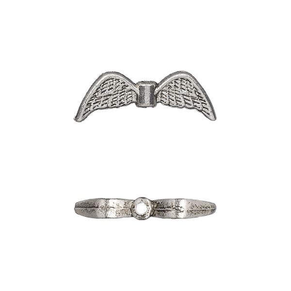 Bead, antique silver-plated "pewter" (zinc-based alloy), 21x7mm double-sided angel wings. Sold per pkg of 20. image number 0