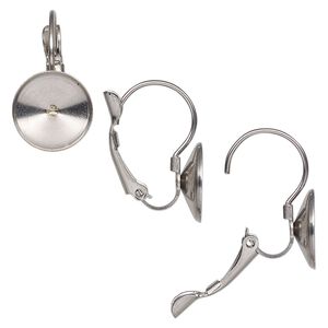 Ear wire leverback 1pkg4 Almost instant jewelry®, 20mm / SS47 rivoli glue-in setting, stainless steel 2 pair
