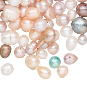 Pearl mix, cultured freshwater (dyed / bleached), mixed colors, 4mm-41x16mm mixed shape, D grade, Mohs hardness 2-1/2 to 4. Sold per 1/4 pound pkg, approximately 140-260 beads.
