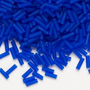Bugle bead, Dyna-Mites™, glass, translucent matte cobalt, #3. Sold per 1/2 kilogram pkg.