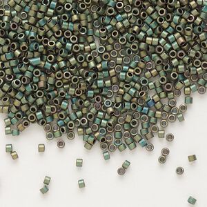 Seed bead, Delica®, glass, pkg/50g, #11 round, opaque matte metallic iris green patina (DB-0324).