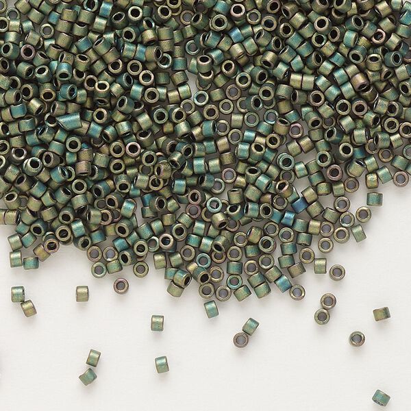 Seed bead, Delica®, glass, pkg/50g, #11 round, opaque matte metallic iris green patina (DB-0324). image number 0