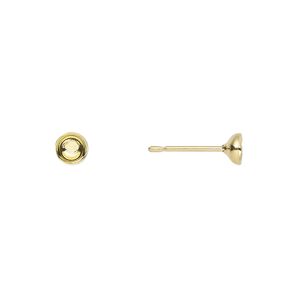 Earstud 1pkg100 gold-plated, 4mm cup / 4-6mm round glue-in setting, stainless steel 50 pair