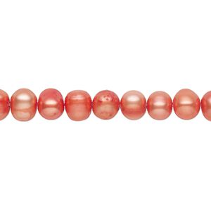 Pearl, cultured freshwater (dyed), tulip, 5-6mm semi-round with 0.4-0.6mm hole, D grade, Mohs hardness 2-1/2 to 4. Sold per 14-inch strand.
