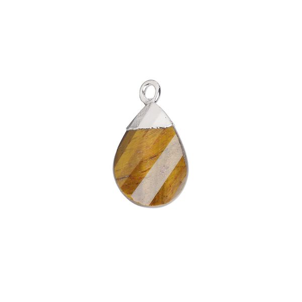 Tigereye / sterling silver 1pkg1, electroplated hand-cut flat faceted twisted teardrop drop natural 13x9mm image number 0