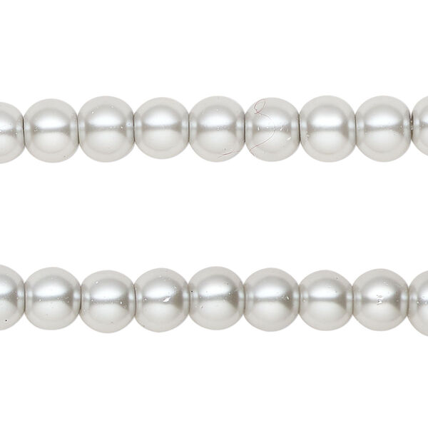 Bead, glass pearl, light grey, 6mm round. Sold per pkg of (2) 15-inch strands, approximately 140 beads. image number 0