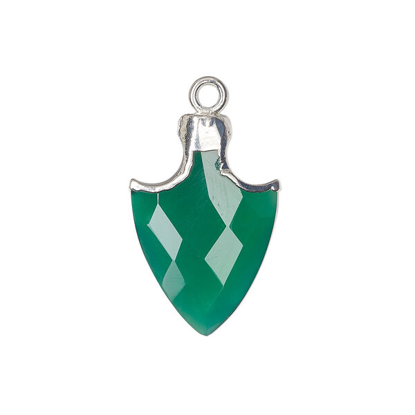 Drop, green onyx (dyed) / sterling silver / silver-plated copper, 20x14mm hand-cut faceted arrowhead. Sold individually. image number 0