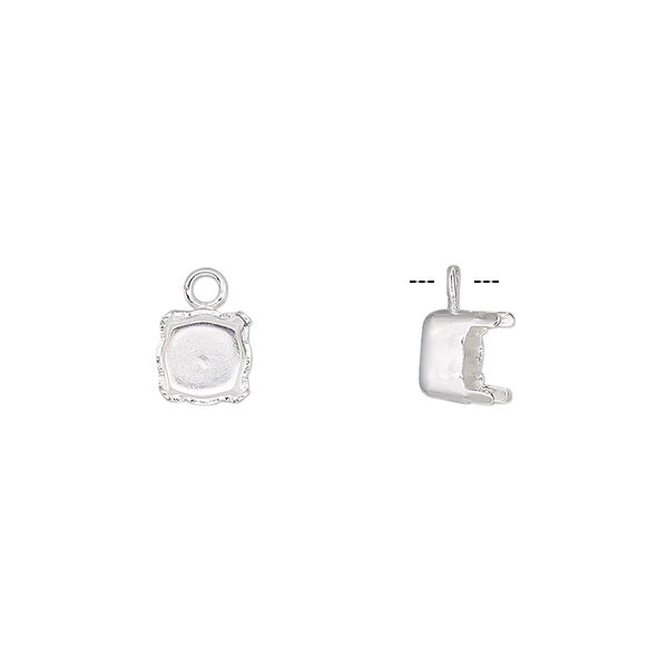 Drop, silver-plated brass, 6mm with SS29 4-prong chaton setting. Sold per pkg of 6. image number 0