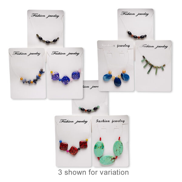 Bead and focal mix, multi-gemstone (natural / dyed / manmade / imitation) and glass, mixed colors, 6mm-40x26mm mixed shape, Mohs hardness 3 to 7. Sold per pkg of 3 sets. image number 0