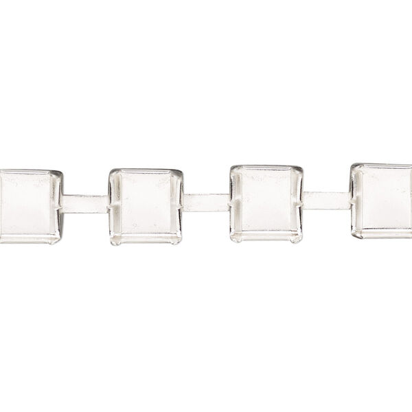 Cupchain, silver-finished brass, 8mm wide with (72) SS39 settings and (10) 9mm connectors. Sold per pkg of 3 feet. image number 0