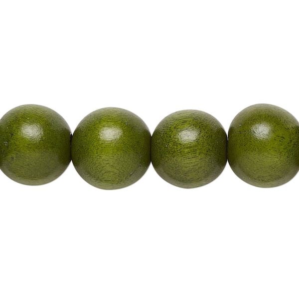 Bead 1pkg1, Taiwanese cheesewood (dyed / waxed), light forest green, 11-12 round, 15-1/2 to 16 inches. image number 0