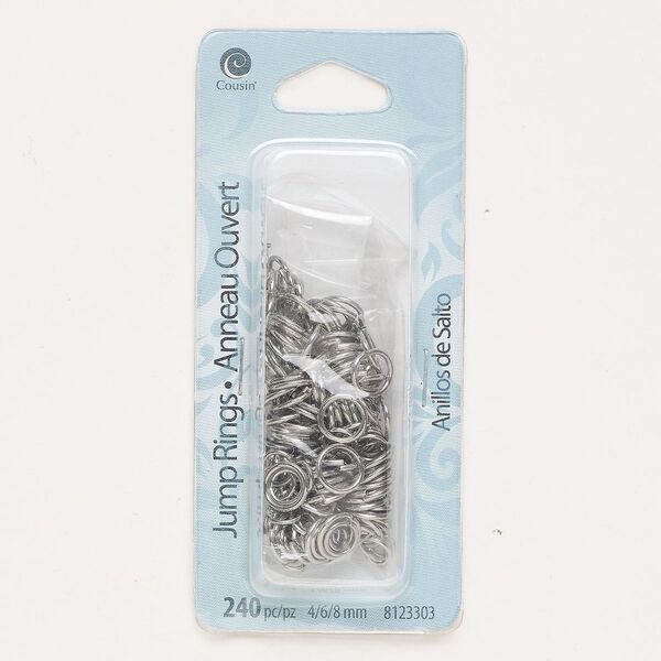 Steel 1pkg240, open jump ring 18-20 gauge assortment silver-finished 4mm / 6mm / 8mm image number 0