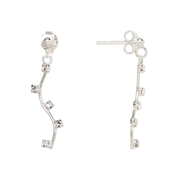 Earstud, Create Compliments®, sterling silver and crystal, clear, 26.5mm vine. Sold per pair. image number 0