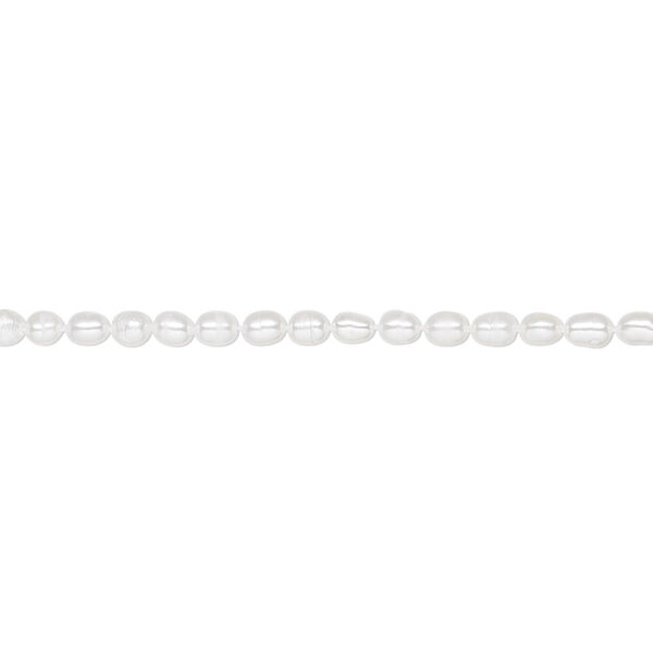 Pearl, White Lotus™, cultured freshwater (bleached), white, 1.5-2mm rice, B grade, Mohs hardness 2-1/2 to 4. Sold per 15-1/2" to 16" strand. image number 0