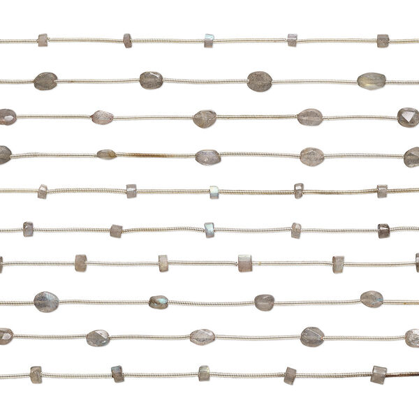 Labradorite 1pkg10, hand-cut faceted puffed heishi / oval bead natural C grade, 6 inch 5x3mm / 7x5mm image number 0