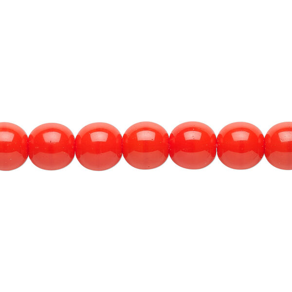 Bead, Czech glass druk, opaque orange, 8mm round. Sold per 15-1/2" to 16" strand. image number 0