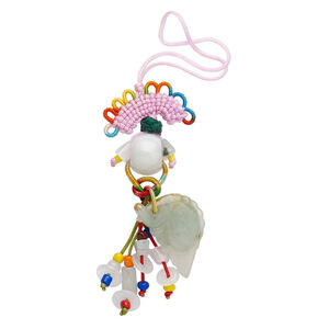 Jadeite / nylon / glass 1pkg1, "prosperity" zipper pull natural 6.5 inch macram&eacute; knot clasp