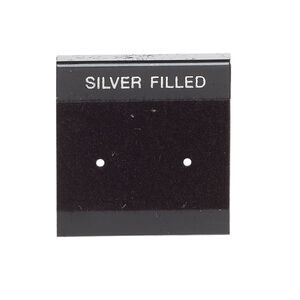 Earring card, flocked plastic, black and silver, 1x1-inch square with "SILVER FILLED." Sold per pkg of 100.