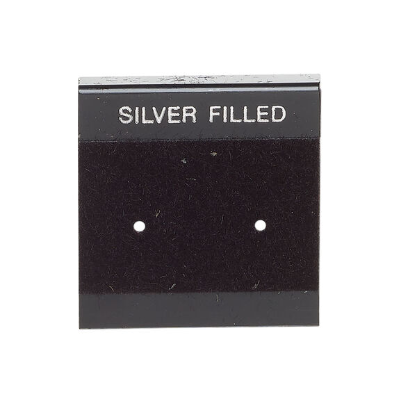 Earring card, flocked plastic, black and silver, 1x1-inch square with "SILVER FILLED." Sold per pkg of 100. image number 0
