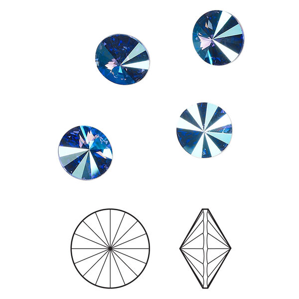 Chaton 8pk sapphire shimmer foil back, Crystal Passions® 8.16-8.41mm rivoli SS39 1122 image number 0
