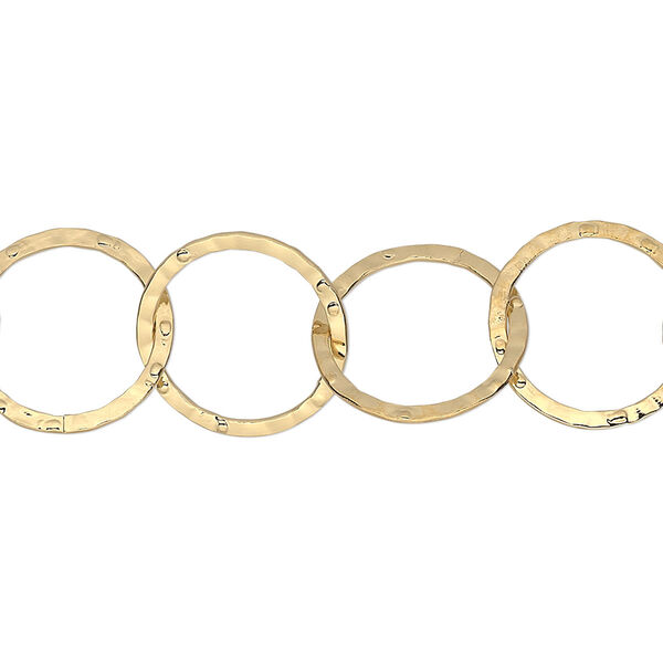 Chain, gold-plated brass, 14mm hammered round cable. Sold per pkg of 5 feet. image number 0