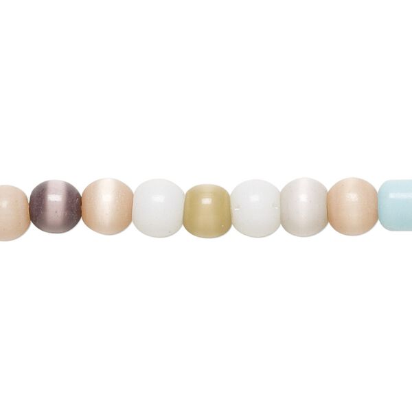 Bead, cat's eye glass (fiber optic glass), multicolored, 5-6mm round. Sold per 15-inch strand. image number 0