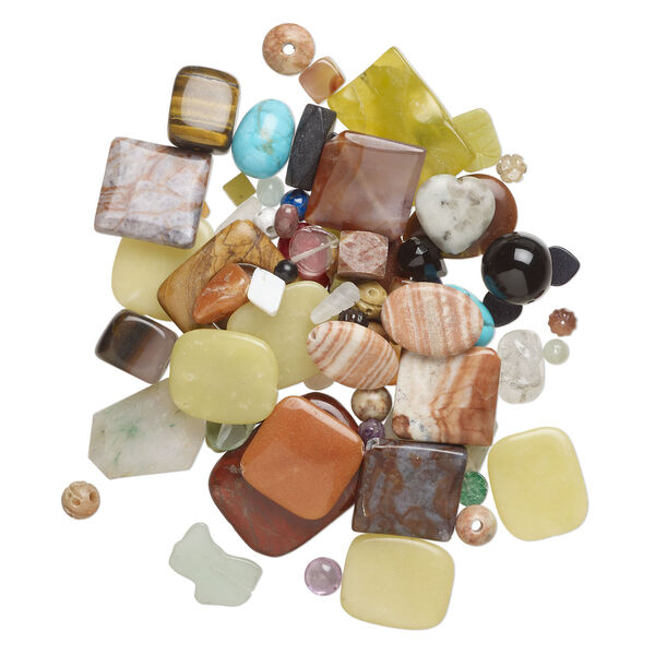 Multi-gemstone / glass 1pkg1, drilled / undrilled mixed shape bead 1/2 lb mix 4-35mm image number 2