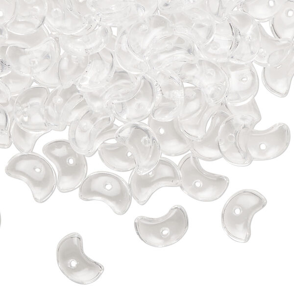 Bead, Czech pressed glass, clear, 8x5mm flat crescent. Sold per 1-ounce pkg, approximately 200 beads. image number 0