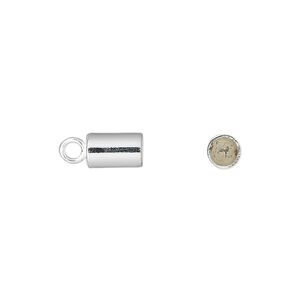 Cord end, glue-in, sterling silver, 8x5mm cylinder, 4mm inside diameter. Sold per pkg of 2.