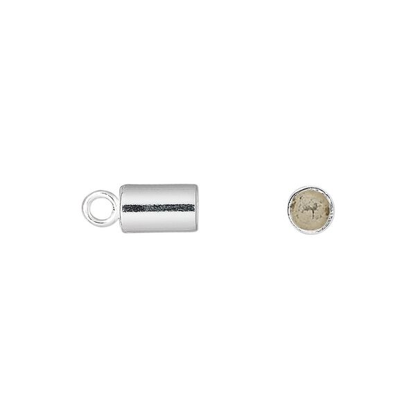 Cord end, glue-in, sterling silver, 8x5mm cylinder, 4mm inside diameter. Sold per pkg of 2. image number 0
